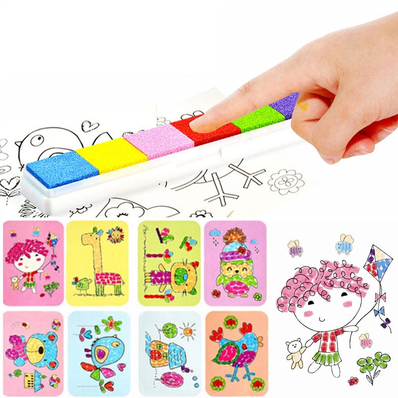 8-Piece Washable Finger Paint Stamp Pad Set for Kids by HitMyNeed