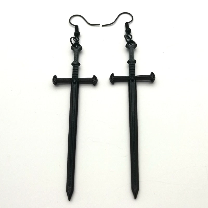 Long Gothic Sword Dangle Earrings for Women