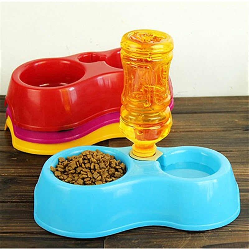 Plastic Double Dog Bowl Feeder with Water Dispenser