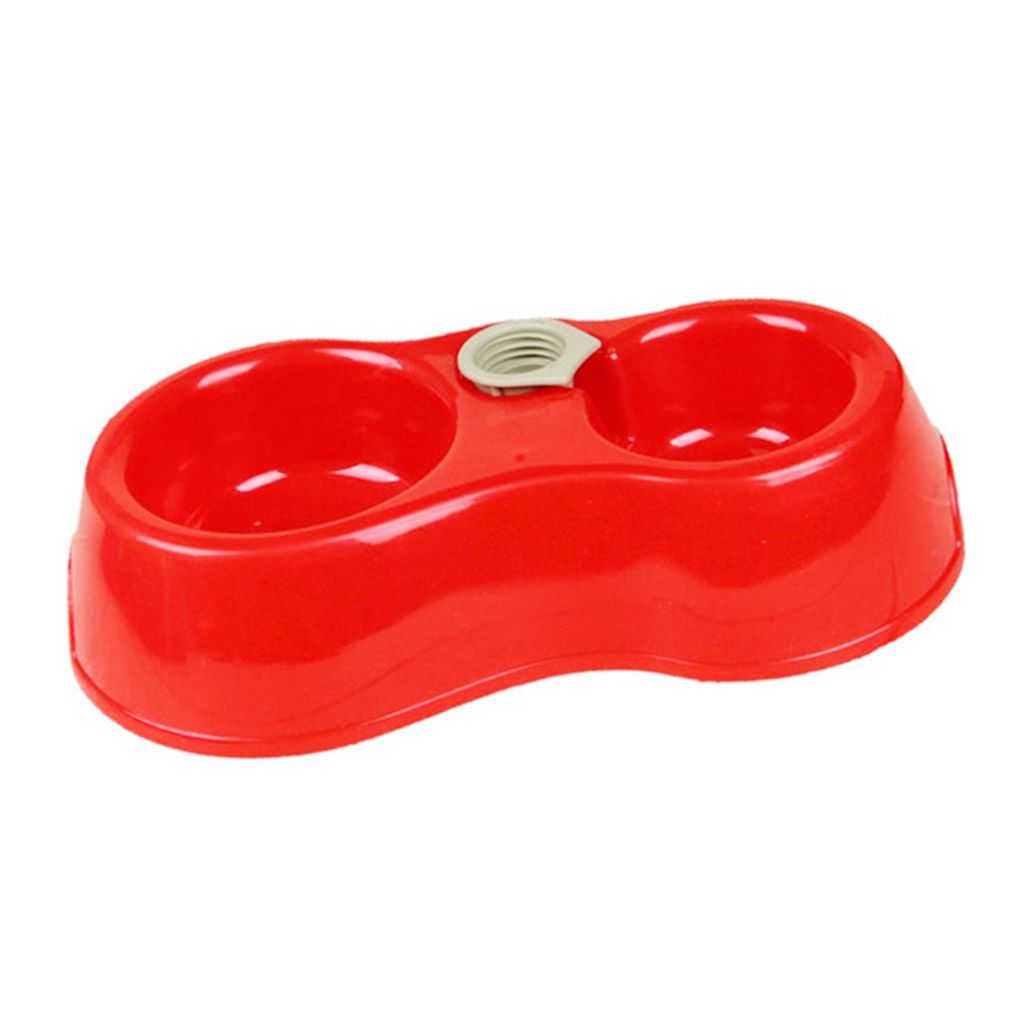Plastic Double Dog Bowl Feeder with Water Dispenser