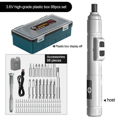 88pcs Mini USB Cordless Electric Screwdriver Set 3.6V white-88pcs-set by HitMyNeed