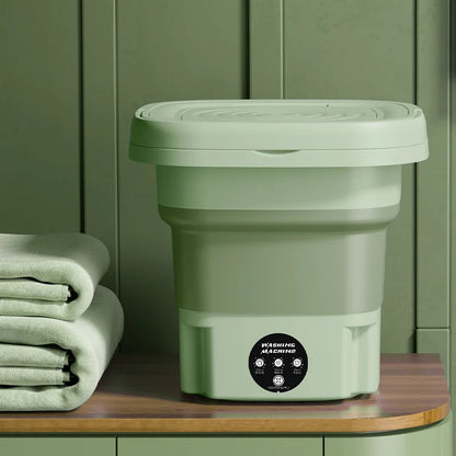 8L Foldable Mini Washing Machine with Spin Dryer green us by HitMyNeed