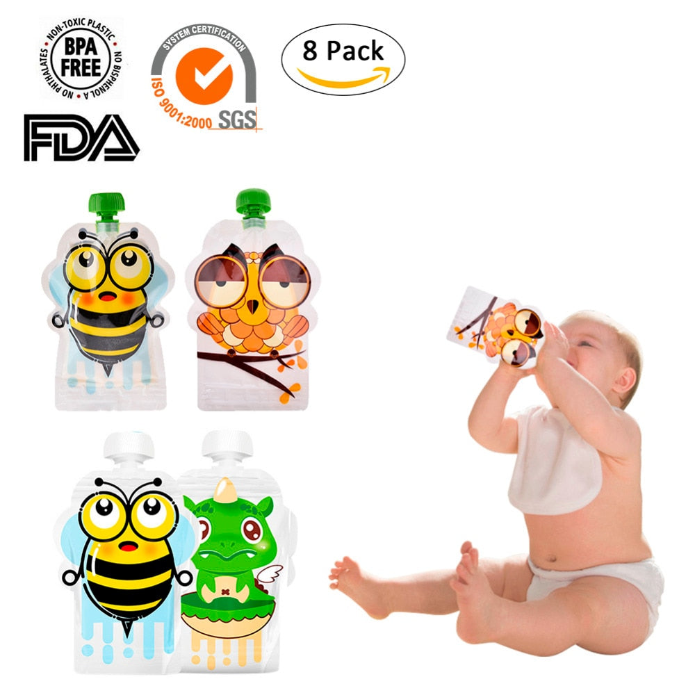 8pcs Reusable Baby Food Pouches with Caps 150ml by HitMyNeed