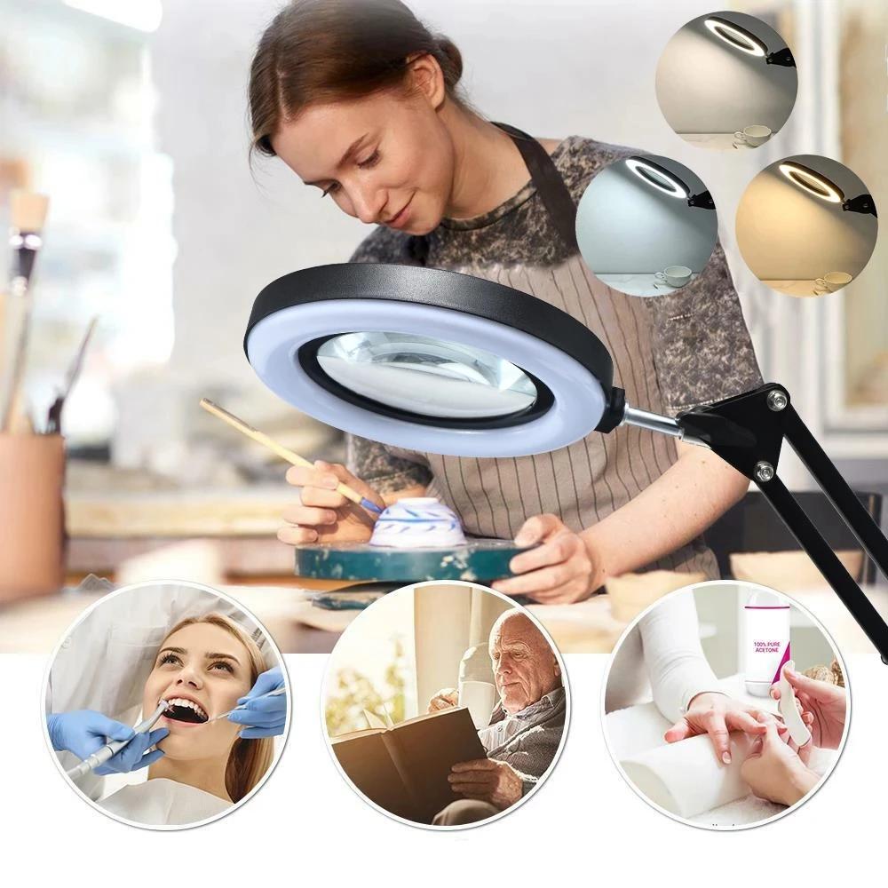 8X LED Magnifying Lamp with Clamp and 3 Color Modes by HitMyNeed