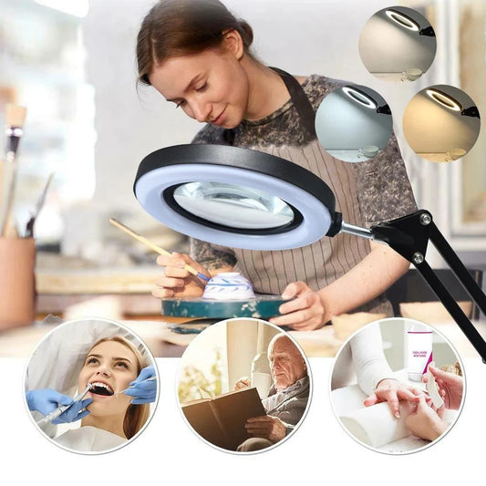 8X LED Magnifying Lamp with Clamp and 3 Color Modes by HitMyNeed