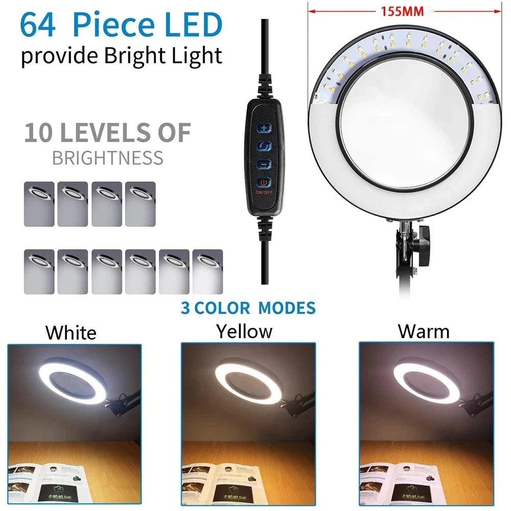 8X LED Magnifying Lamp with Clamp and 3 Color Modes by HitMyNeed