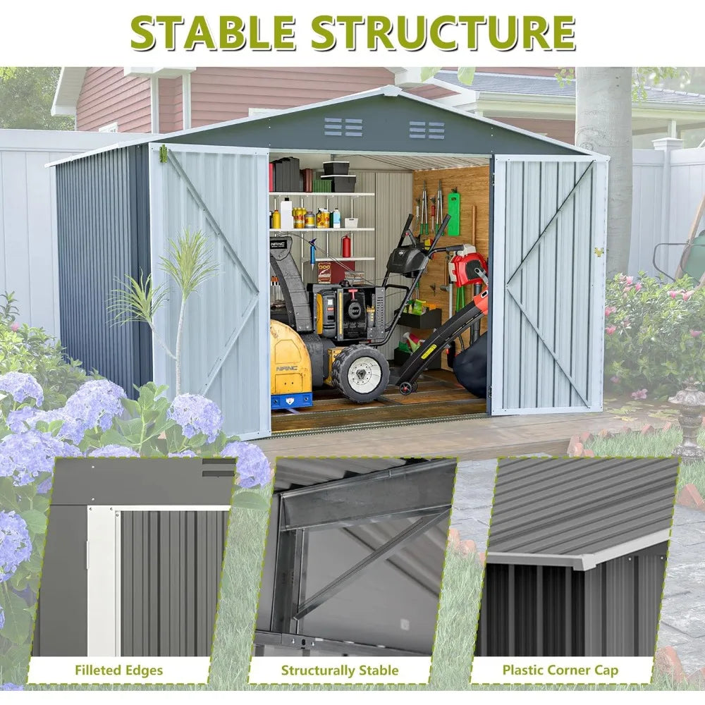 8x10FT Dark Grey Metal Outdoor Garden Storage Shed by HitMyNeed
