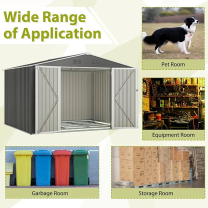 8x10FT Dark Grey Metal Outdoor Garden Storage Shed by HitMyNeed