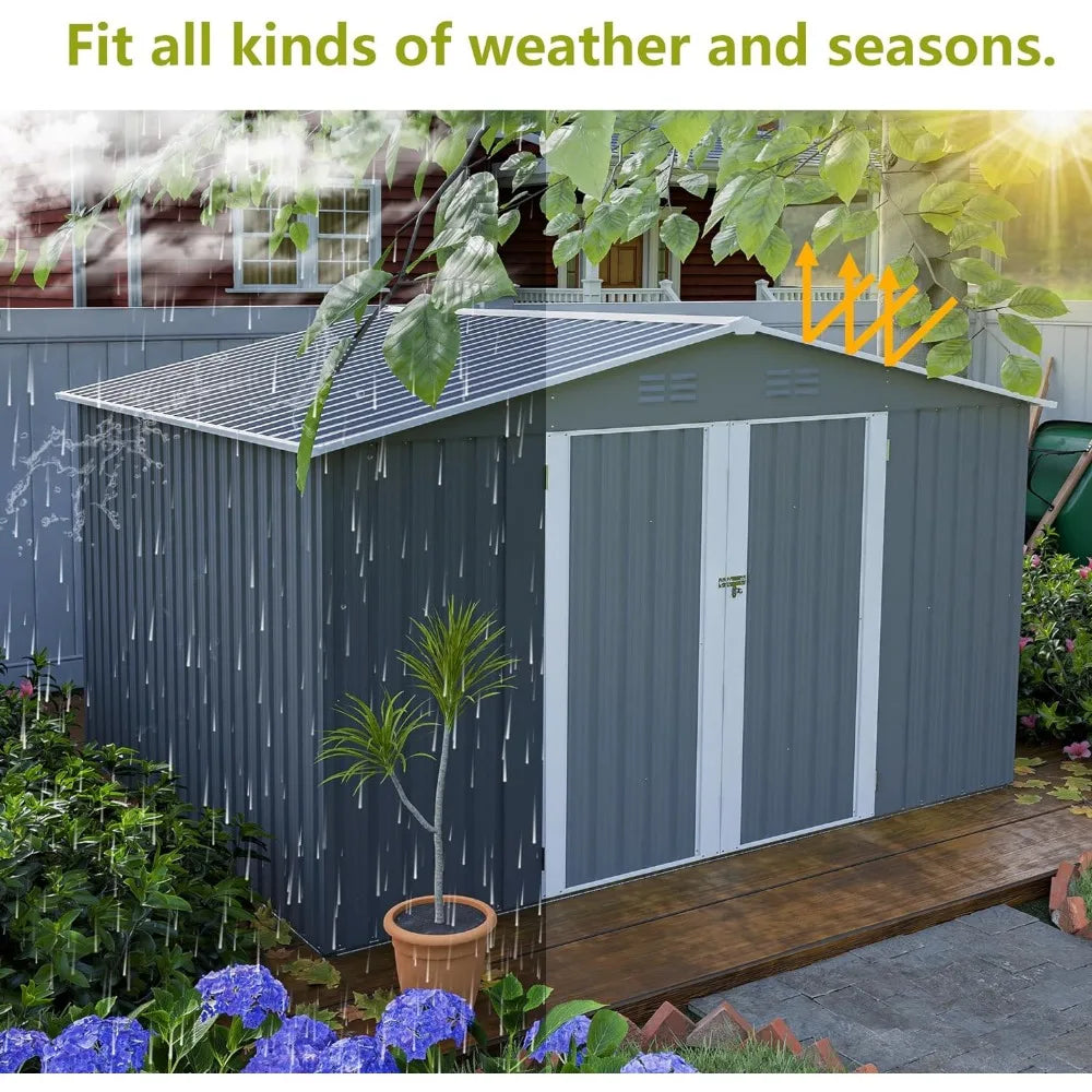 8x10FT Dark Grey Metal Outdoor Garden Storage Shed by HitMyNeed