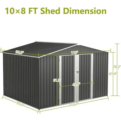 8x10FT Dark Grey Metal Outdoor Garden Storage Shed by HitMyNeed