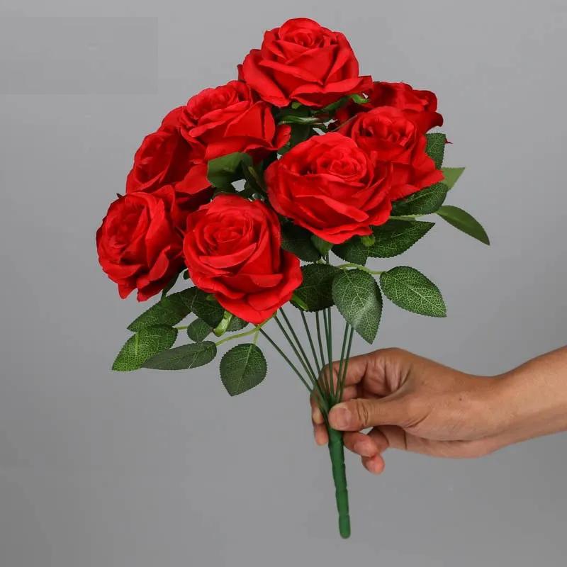 9-Head Artificial Silk Rose Bouquet 41cm by HitMyNeed