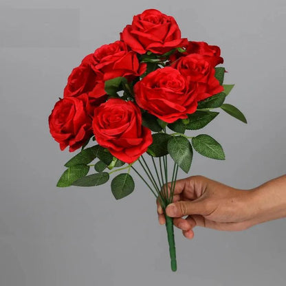 9-Head Artificial Silk Rose Bouquet 41cm by HitMyNeed