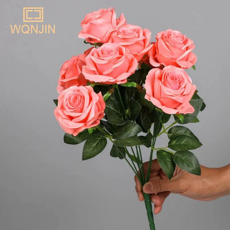 9-Head Artificial Silk Rose Bouquet 41cm by HitMyNeed