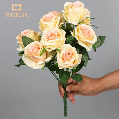 9-Head Artificial Silk Rose Bouquet 41cm by HitMyNeed