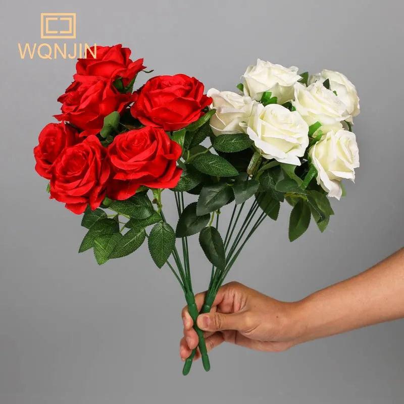 9-Head Artificial Silk Rose Bouquet 41cm by HitMyNeed