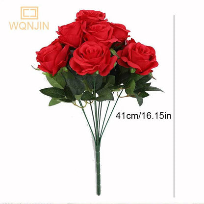 9-Head Artificial Silk Rose Bouquet 41cm by HitMyNeed