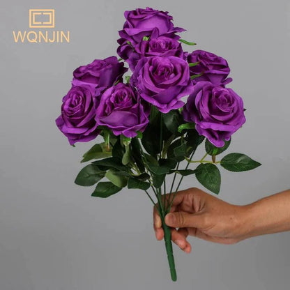 9-Head Artificial Silk Rose Bouquet 41cm purple by HitMyNeed