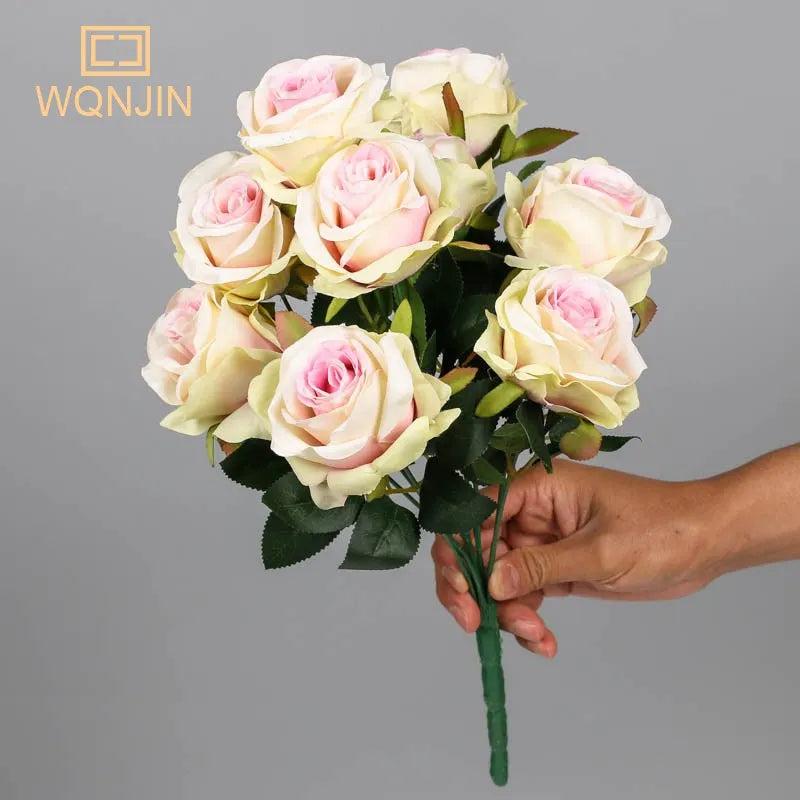 9-Head Artificial Silk Rose Bouquet 41cm purple-white by HitMyNeed