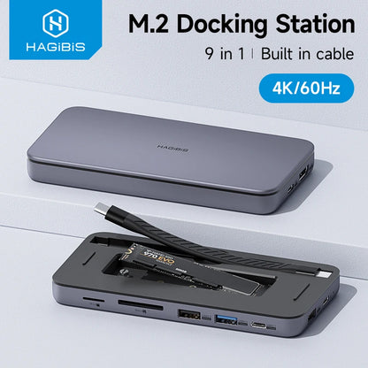 9-in-1 USB-C Hub with M.2 NVMe/SATA SSD Enclosure by HitMyNeed