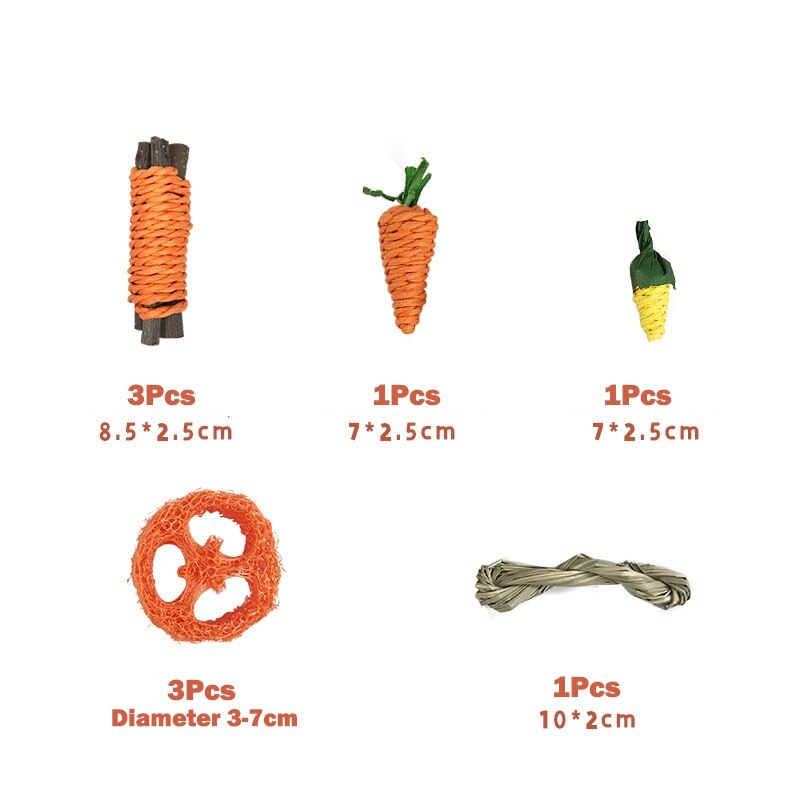 9-Piece Natural Rabbit Chew Toy Set by HitMyNeed