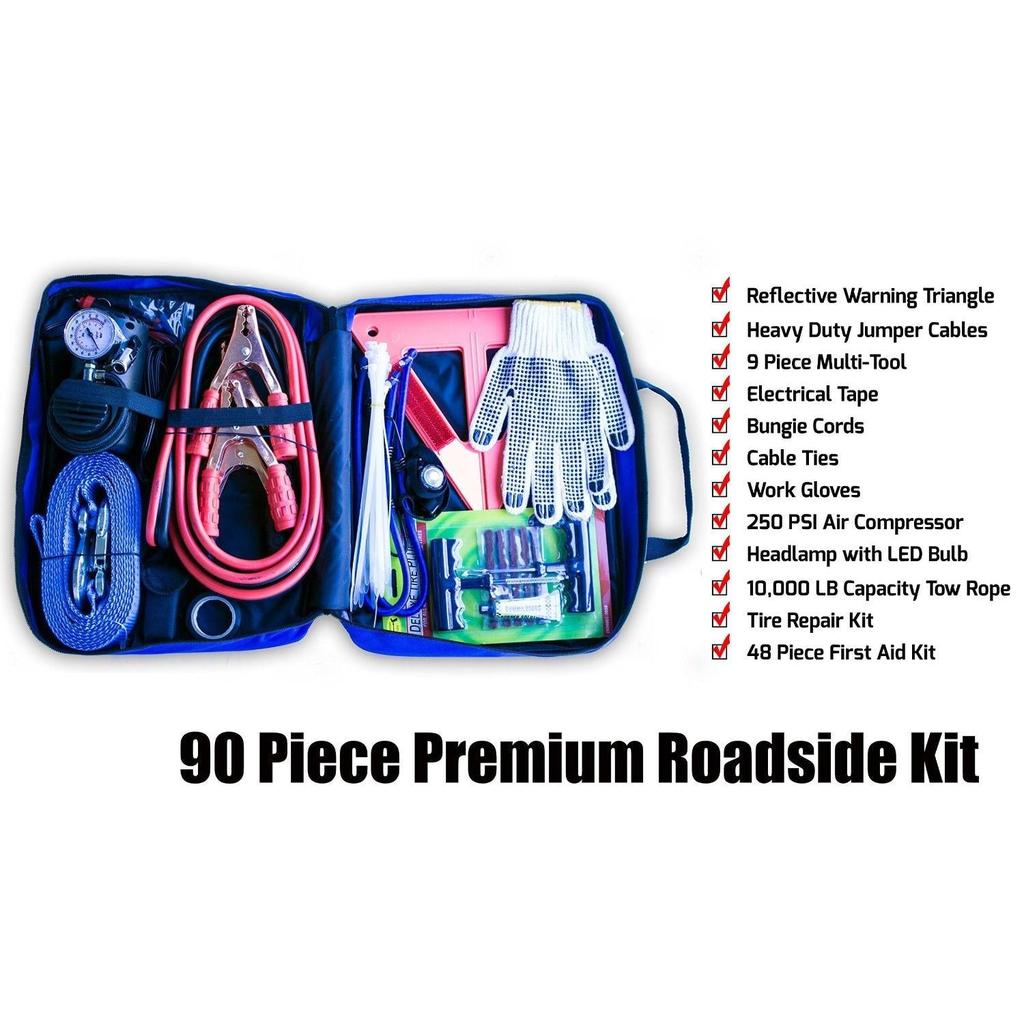 90-Piece Roadside Emergency Kit with Jumper Cables by HitMyNeed