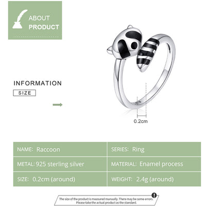 925 Sterling Silver Adjustable Raccoon Ring by HitMyNeed