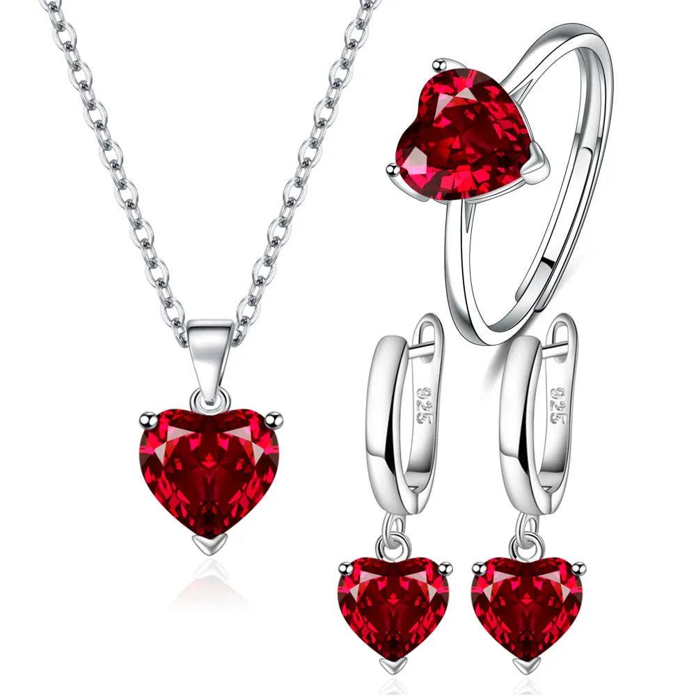 925 Sterling Silver Heart Zircon Jewelry Set by HitMyNeed