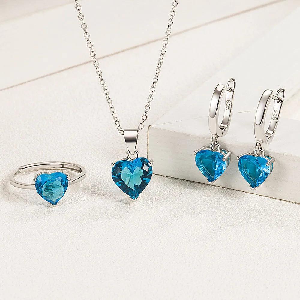 925 Sterling Silver Heart Zircon Jewelry Set by HitMyNeed