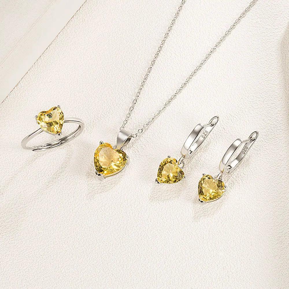 925 Sterling Silver Heart Zircon Jewelry Set by HitMyNeed