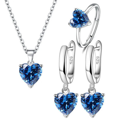 925 Sterling Silver Heart Zircon Jewelry Set blue by HitMyNeed