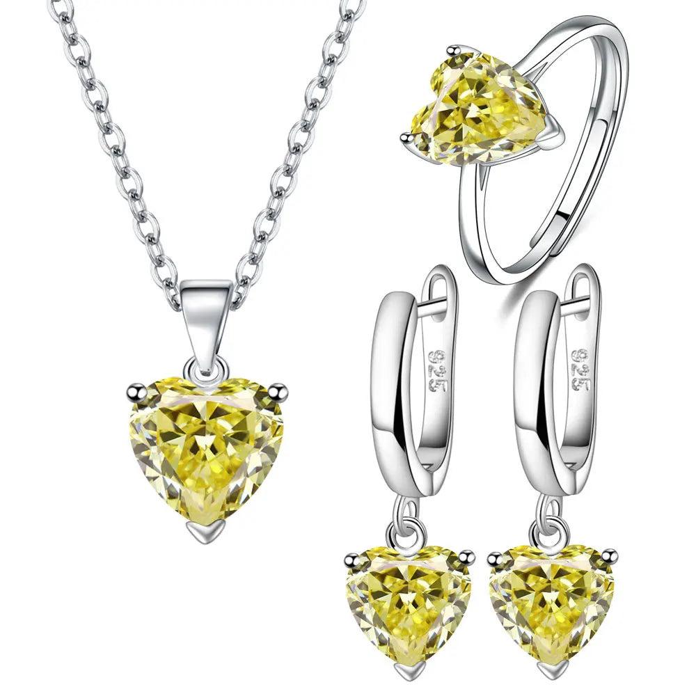 925 Sterling Silver Heart Zircon Jewelry Set yellow by HitMyNeed
