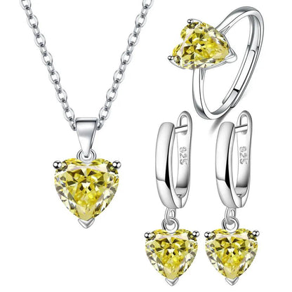 925 Sterling Silver Heart Zircon Jewelry Set yellow by HitMyNeed