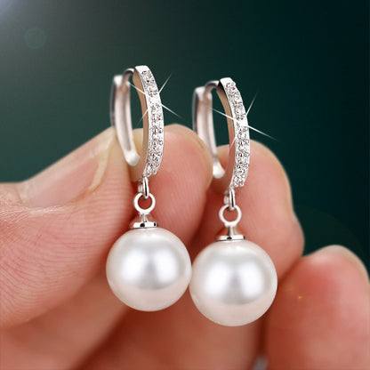 925 Sterling Silver Pearl Drop Earrings for Women by HitMyNeed