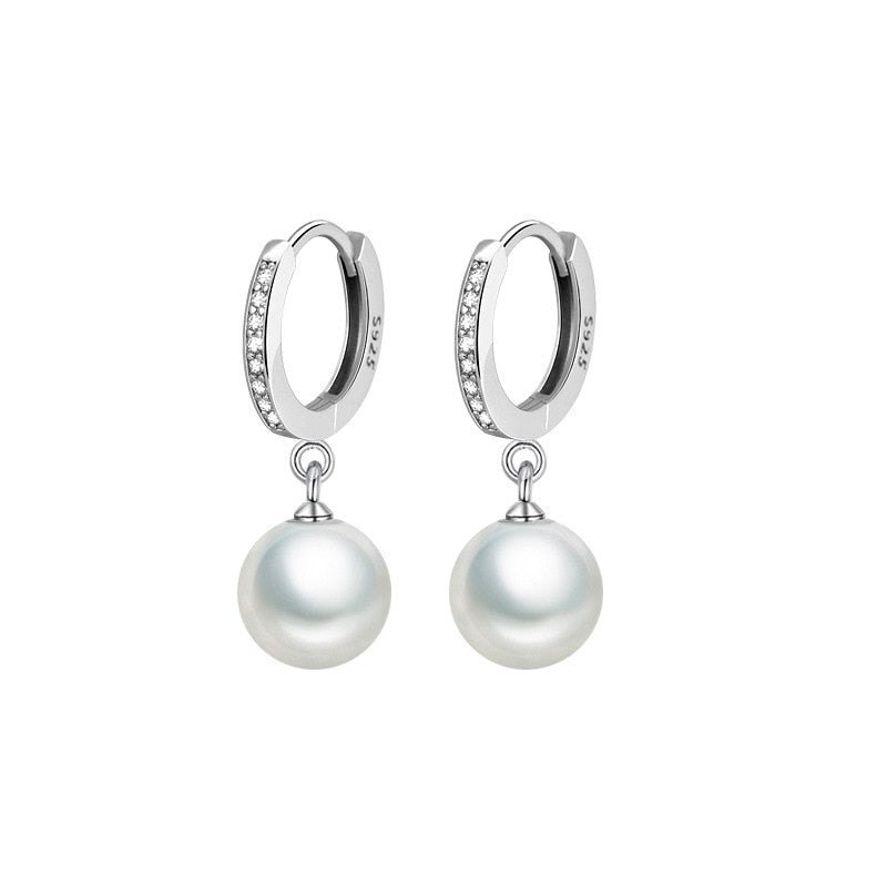 925 Sterling Silver Pearl Drop Earrings for Women by HitMyNeed