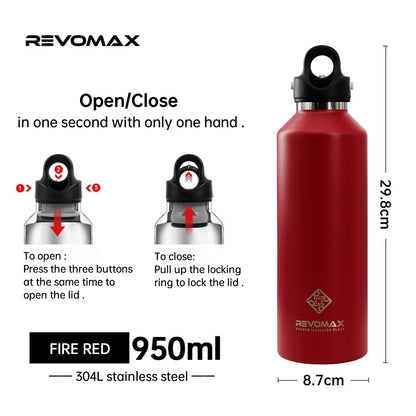 950ml Stainless Steel Vacuum Thermos Flask fire-red by HitMyNeed