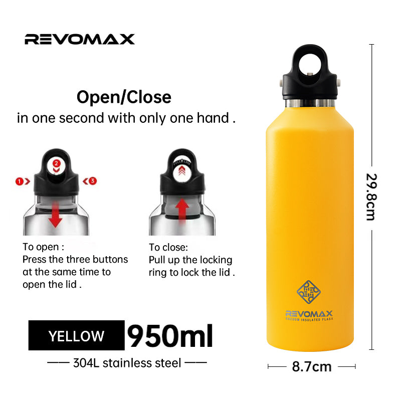 950ml Stainless Steel Vacuum Thermos Flask lemon-yellow by HitMyNeed