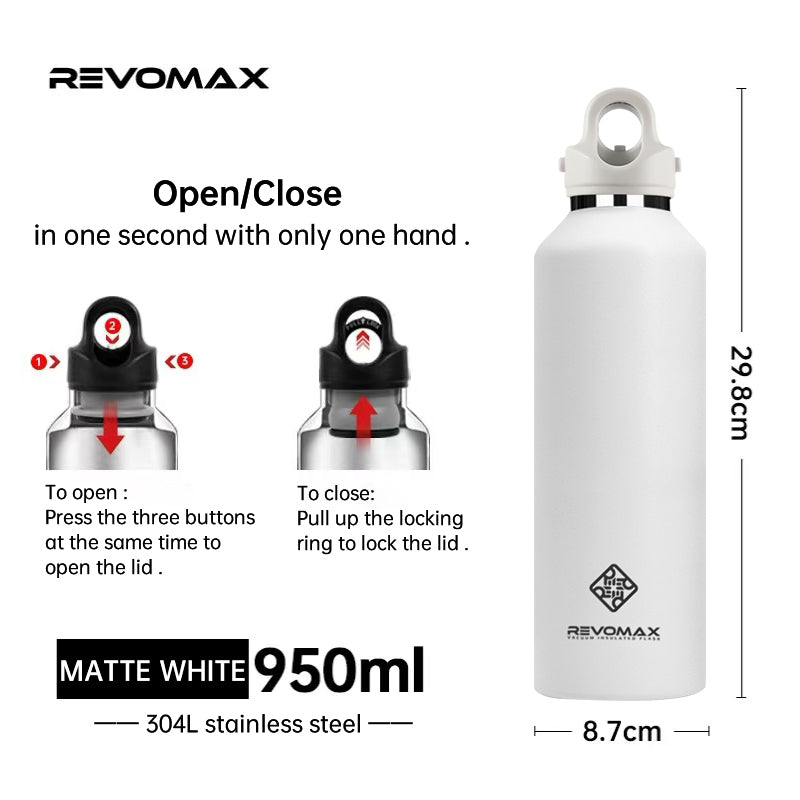 950ml Stainless Steel Vacuum Thermos Flask matte-white by HitMyNeed