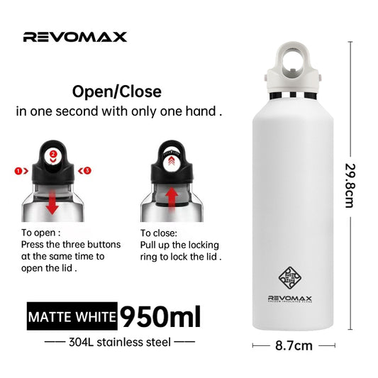 950ml Stainless Steel Vacuum Thermos Flask matte-white by HitMyNeed