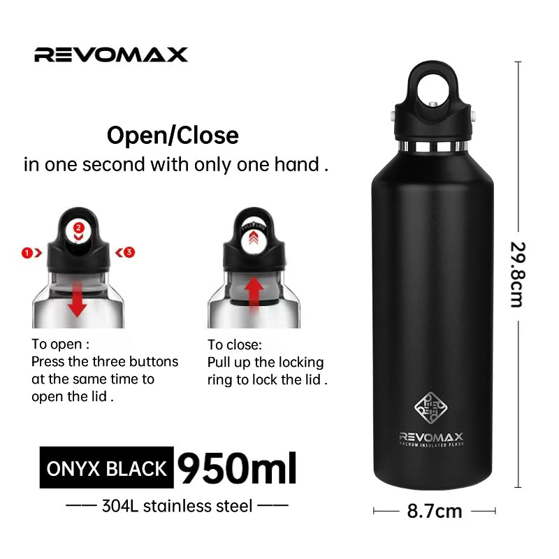 950ml Stainless Steel Vacuum Thermos Flask onyx-black by HitMyNeed
