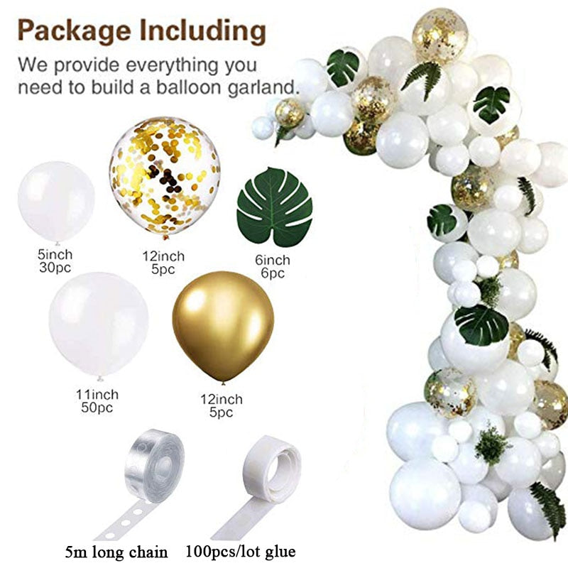 98pc White & Gold Balloon Arch DIY Decoration Kit by HitMyNeed