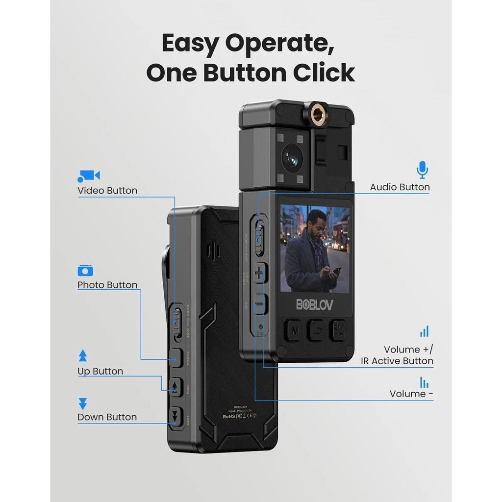 A24 Rechargeable Mini Body Camera 1296P with Night Vision by HitMyNeed