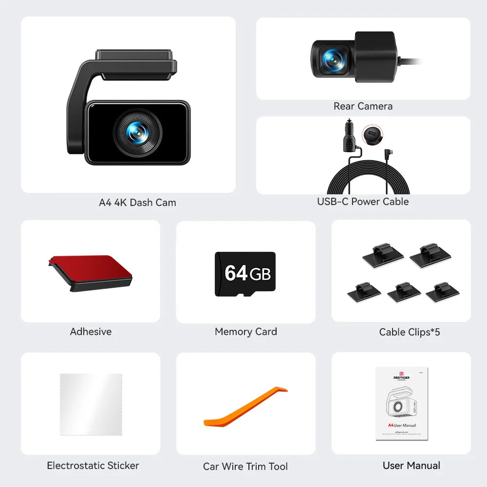 A4 4K Front & Rear Dash Cam with WiFi GPS by HitMyNeed