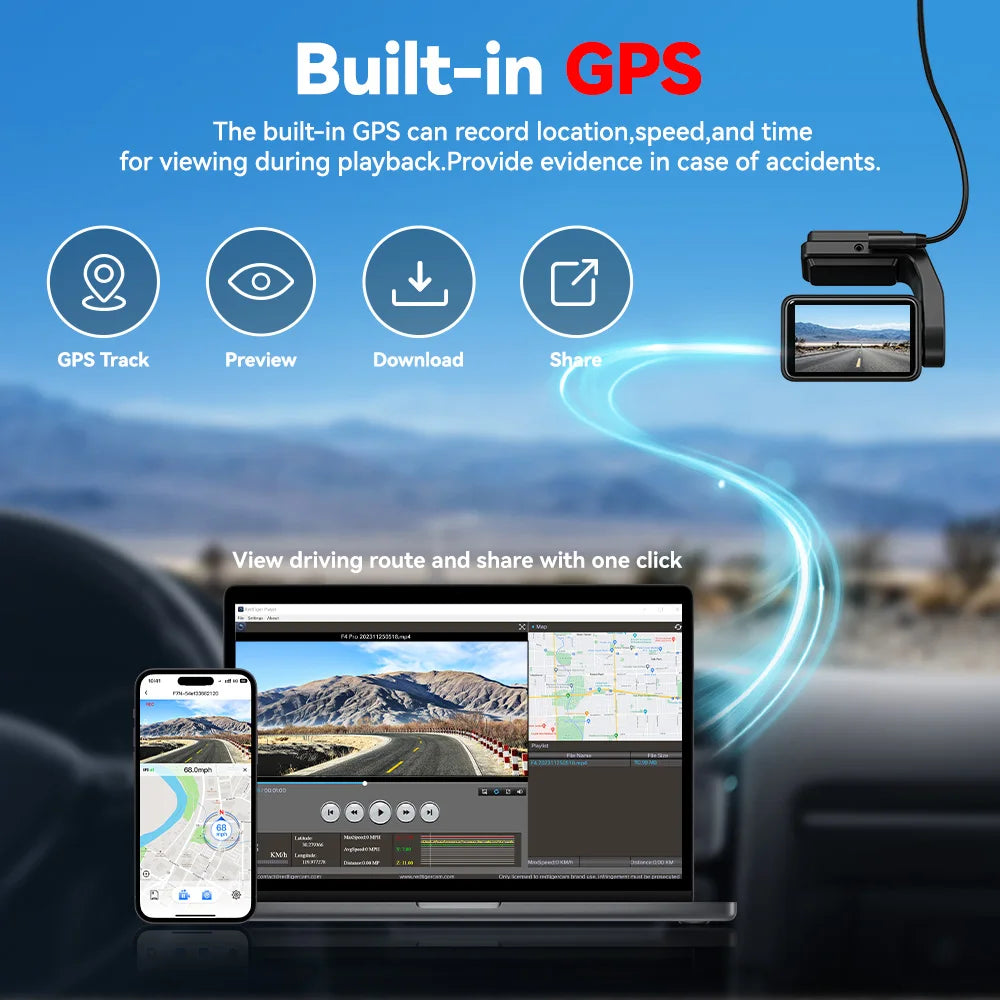 A4 4K Front & Rear Dash Cam with WiFi GPS by HitMyNeed