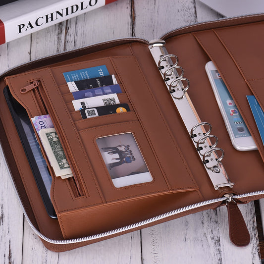 A5 Zippered Leather Portfolio with Ring Binder by HitMyNeed