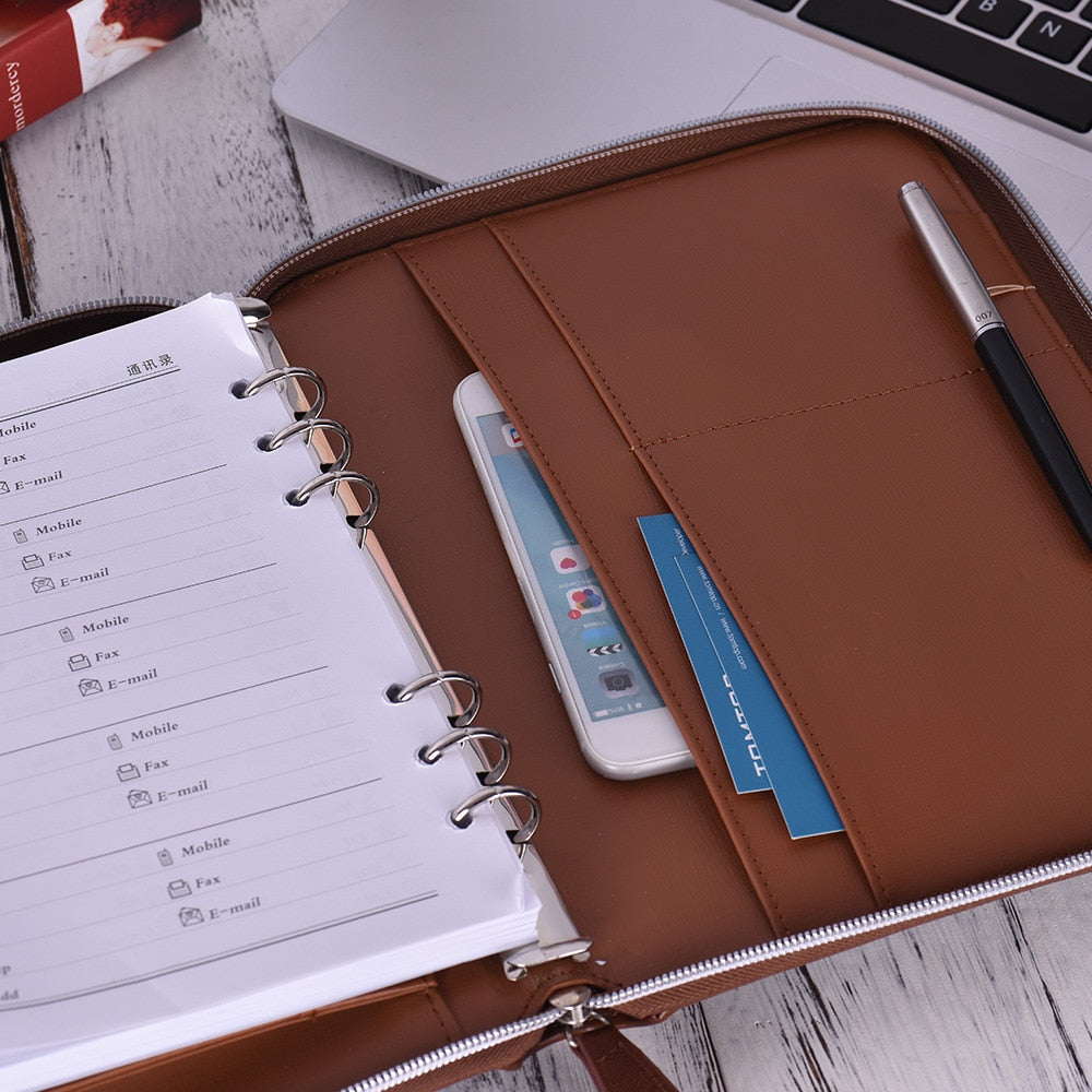 A5 Zippered Leather Portfolio with Ring Binder by HitMyNeed