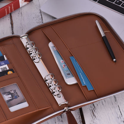 A5 Zippered Leather Portfolio with Ring Binder by HitMyNeed