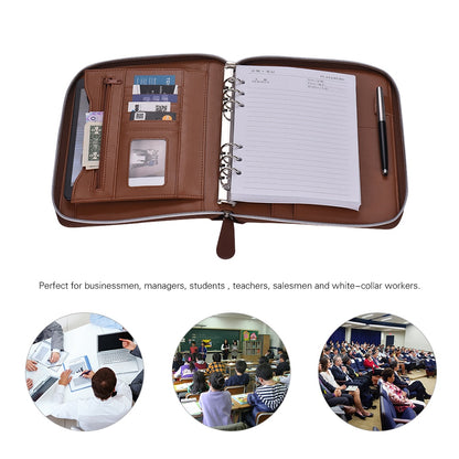 A5 Zippered Leather Portfolio with Ring Binder by HitMyNeed