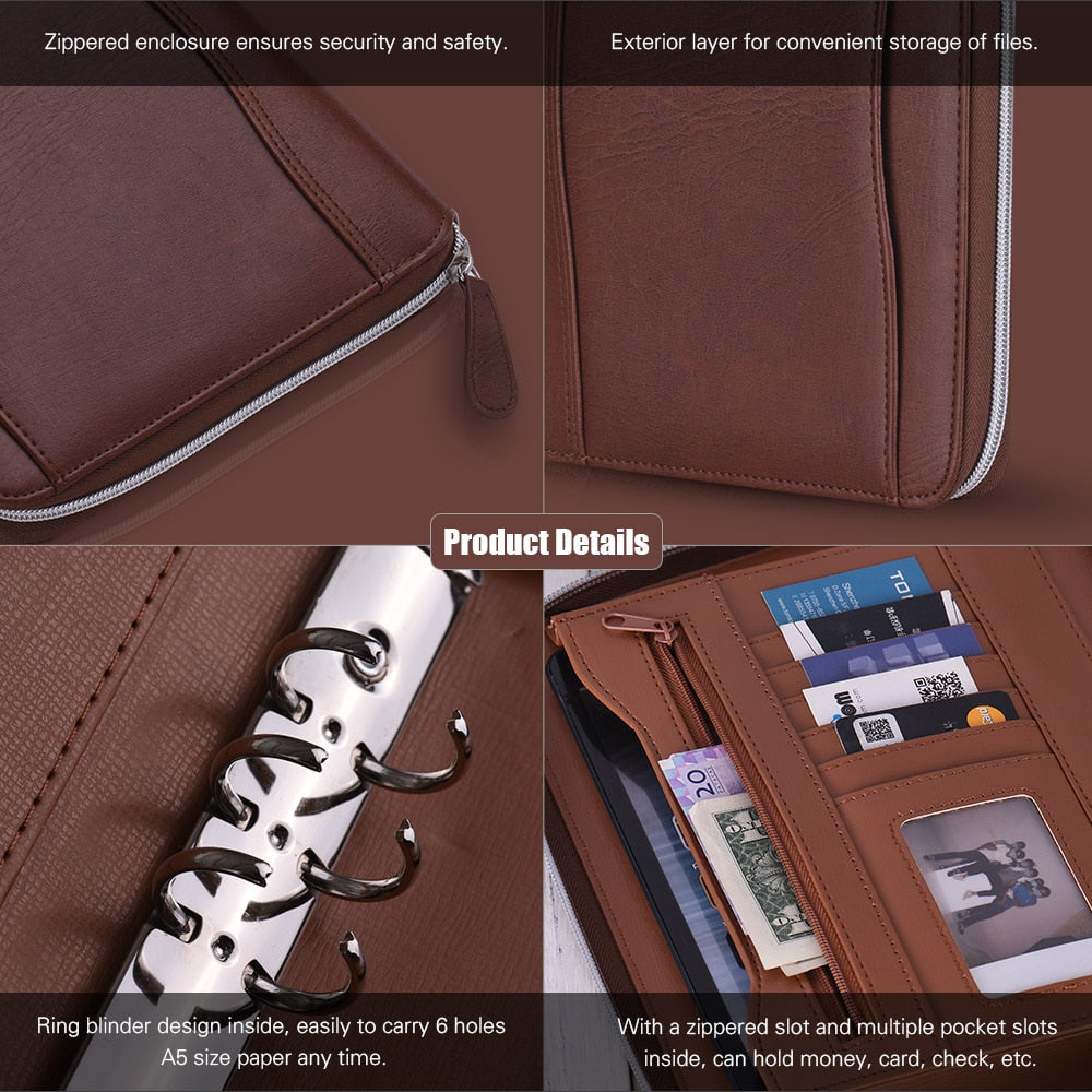 A5 Zippered Leather Portfolio with Ring Binder by HitMyNeed