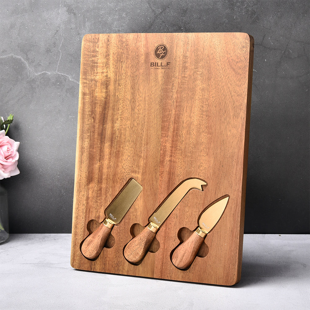 Acacia Cheese Board with 3-Piece Knife Set by HitMyNeed