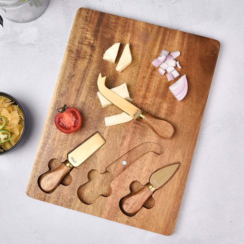 Acacia Cheese Board with 3-Piece Knife Set by HitMyNeed